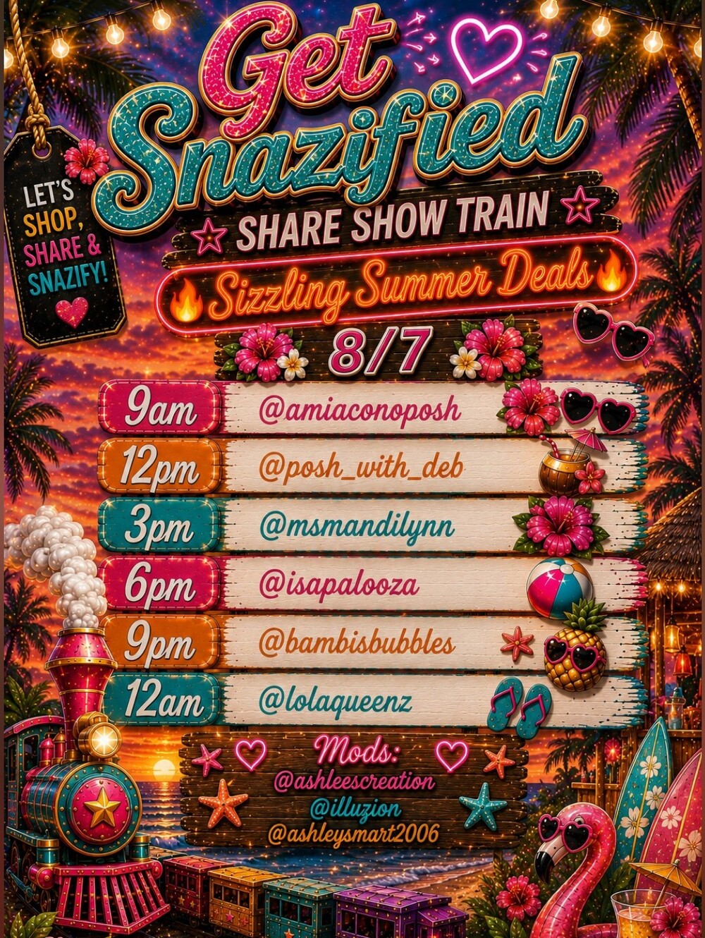 8/7Get Snazified! Pool Party Friday Share Show Train